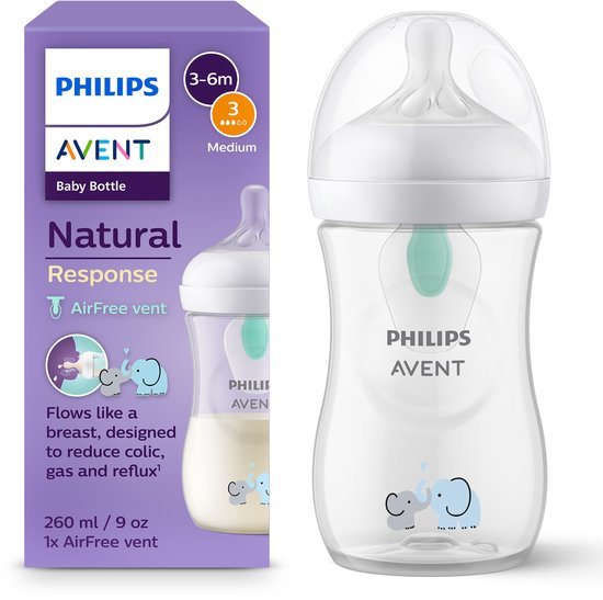 Philips Avent Natural Response babyfles 260 ml – Flow 3 - Olifant-1 fles - SCY673/81