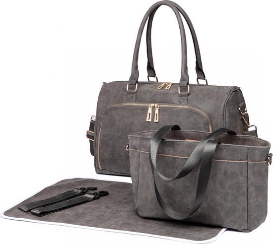 Miss Lulu Luier- en Verzorgingstas – Luiertas Set – Afneembare Draagtas - Stijlvol – Grijs - Premium Kwaliteit - Grote Capaciteit - Unisex/Jongens/Meisjes (LT6638 GY)