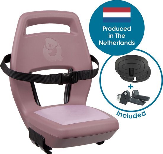 Qibbel Junior 6+ Fietsstoeltje Achter Bagagedrager bevestiging - QuickConnect - Fietszitje – Plum Rose - inclusief voetbeschermingsplaten en voetsteunen