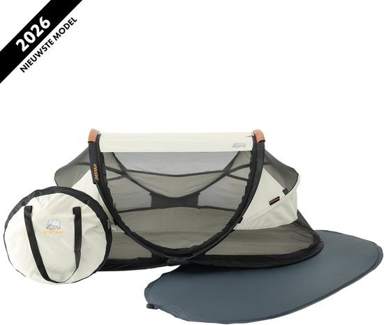 Deryan Baby Luxe Campingbedje – Inclusief zelfopblaasbare matras - Inclusief leren handvatten - Ivory