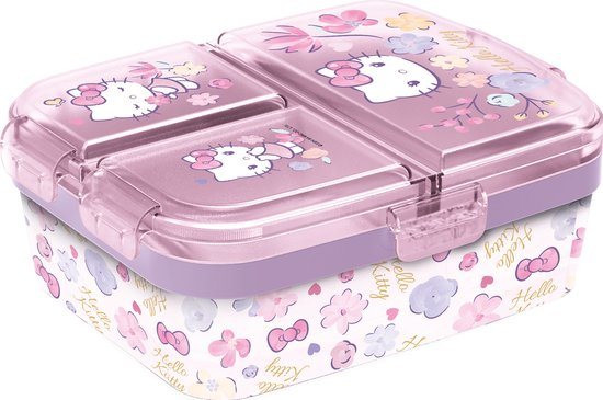 Hello Kitty Kinderlunchbox – Broodtrommel met 4 vakken voor kinderen vanaf 4 jaar - Vaatwasserbestendig & BPA-vrij - Roze