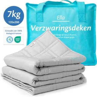 Ella Verzwaringsdeken 7 kg - OEKO-TEX Katoen Zwaartedeken 135 x 200cm - Weighted Blanket - Verzwaarde Deken - Grijs