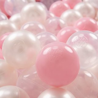 KiddyMoon Ballenbak ballen voor Kinderen Ø7 cm met 100 Stuks - Kinderballen baby - Speelballen voor Ballenbad - BPA-vrij - Ballenbak ballen - Kleurrijke ballen - Baby Speelgoed - Poederroze Parel Transparant