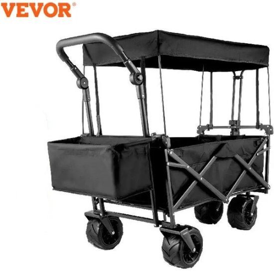 Collox Trolley - Luxe Grote Zwarte Bolderkar - Opvouwbaar Luchtbanden - Tuinkar Kindervervoer - Strandkar met Dak - 100Kg Draagvermogen - 100x55cm