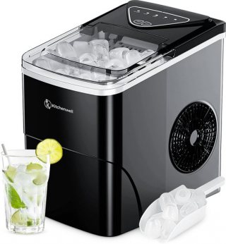 Kitchenwell IJsblokjesmachine – 2L - IJsblokjesmaker met IJsschep – 12kg/24 uur – Zelfreinigingsfunctie - Zwart