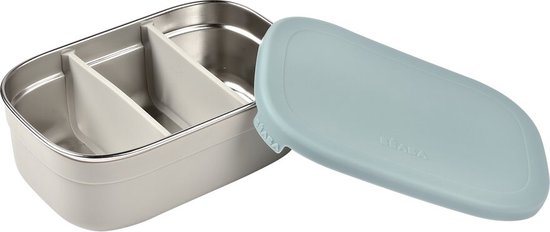 Béaba RVS Lunchbox met Siliconen Hoes – Broodtrommel – 760 ml - Vershouddoos - Blauw