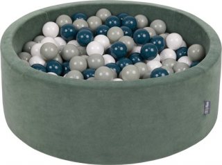 KiddyMoon Velvet Ballenbak voor kinderen 90x30cm Rond - Met 200 Ballen ∅ 7cm - Speelgoed - BPA-vrije ballenbakken - Ballenbad baby foam - Kunststof ballen - Bosgroen: Donkerturkoois Groengrijs Wit