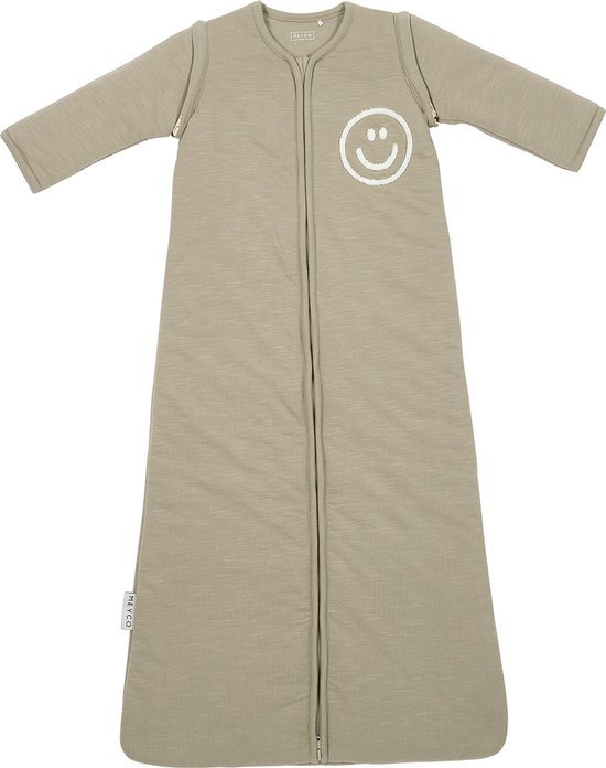 Meyco Baby Slub Met Smile Applicatie Baby Slaapzak Met Afritsbare Mouwen - Taupe/Offwhite - 70cm - 2.5 TOG