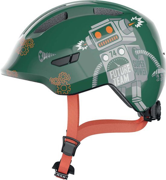 ABUS kinderhelm Smiley 3.0 - fietshelm met diepe pasvorm, kindvriendelijke ontwerpen en ruimte voor een vlecht - voor meisjes en jongens - groen met robotpatroon, maat S