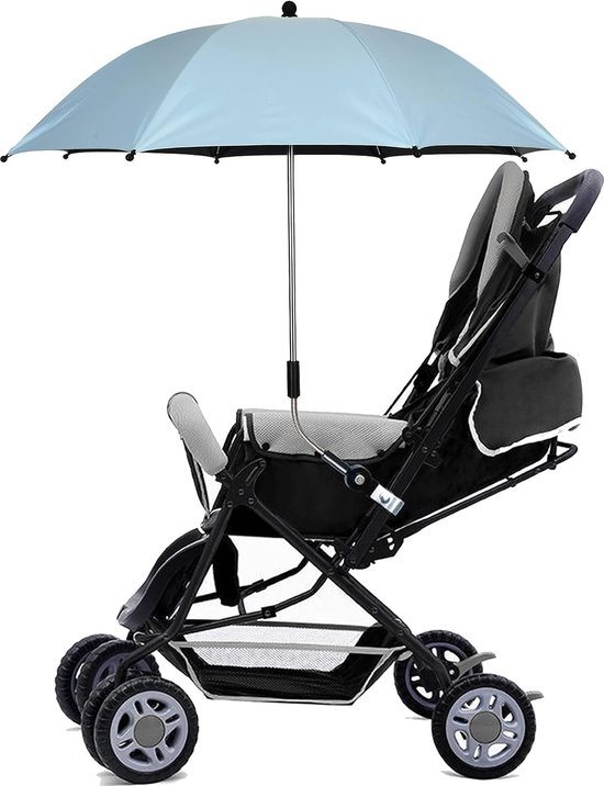 Kinderwagen parasol met verstelbare klem, buggy paraplu met clip op bevestigingsapparaat UPF 50+, voor kinderwagens (blauw)