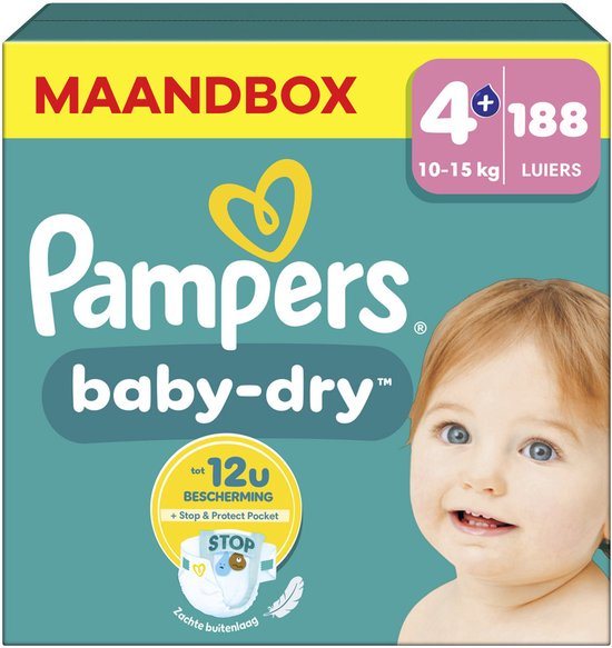 Pampers - Baby Dry - Maat 4+ - Mega Pack - 188 stuks - 10/15 KG