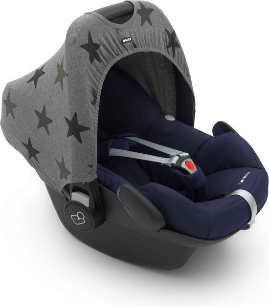 Dooky Hoody voor Autostoel 0+ - Grey Stars – Universele Zonnekap met UPF40+ UV-Bescherming – Comfortabel, Wasbaar & Beschermt tegen Licht, Wind en Regen