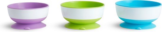 Munchkin Kommetjes met Zuignap - Suction Bowls - Per 3 Stuks - Vaatwasser en Magnetronbestendig - Vanaf 6 Maanden - Paars/Groen/Blauw