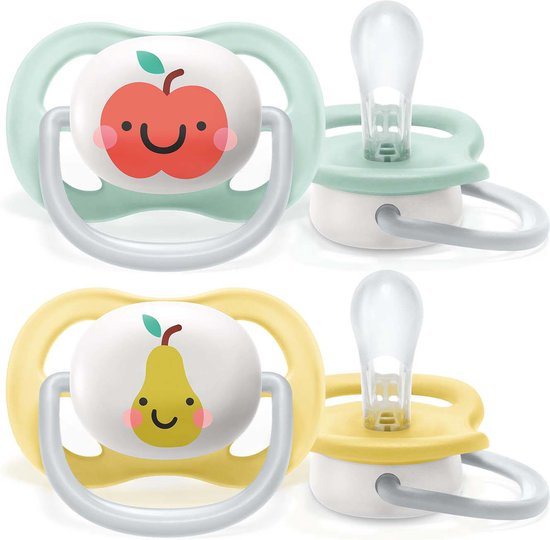 Philips Avent Ultra Air Fopspeen - 0 tot 6 Maanden - 2 Speentjes - Groen/Geel Appel/Peer - SCF080/17