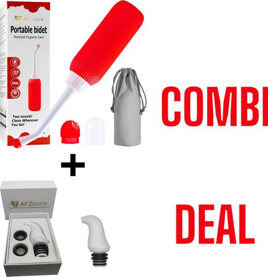 AFZstore® Bidet combi deal - 1 draagbare bidets rood- 1 mini draagbar bidet wit – Vaginale Douche - Mobiele Bidet – Bidet Handdouche - Zwanger – toilet accessories -Inhoud van 500 ml - - Bidet - Toilet- valentijn cadeautje voor haar