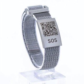 DynaTag SOS Bracelet QR-Code Textiel grijs-medische armband - veiligheid - gezondheid - kinderen - volwassenen - ouderen