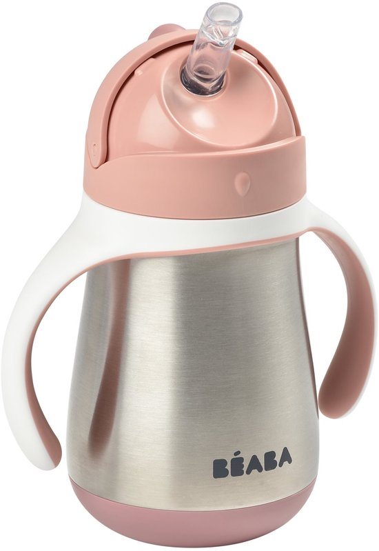 Béaba Rietjesbeker - Drinkfles - 250 ml - Dubbele Wand & Lekvrij - RVS - Vanaf 1 jaar - Roze