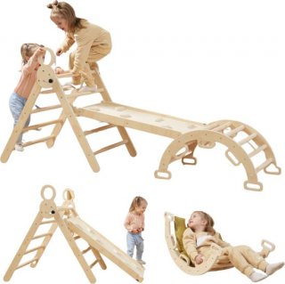 Livista Houten Klimrek - Pikler Driehoek met Glijbaan - Klimboog voor Binnen - Baby Speeltoestel - Hout Peuter Speelgoed - Leerzame Klimdriehoek