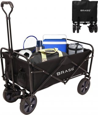 BRASQ Bolderkar Opvouwbaar - 100 Liter - 80 KG Draagkracht - Draaibare wielen mét rem - 90x51x100 CM - Verstelbare hendel - Inklapbare Bolderwagen - Compact – Zwart