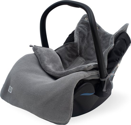 Jollein - Voetenzak voor Autostoel & Kinderwagen (Stone Grey) - Basic Knit - Katoen - Polyester - Footmuff Kinderwagen of Autostoel - 42x82cm