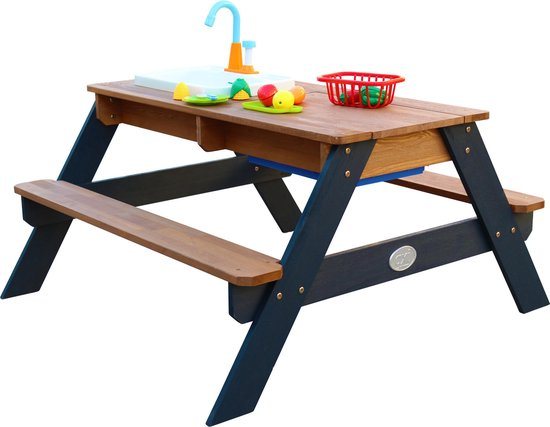 AXI Emily Zand & Water Picknicktafel met Speelkeuken wastafel Antraciet/bruin - Incl. 17-delige accessoire-set