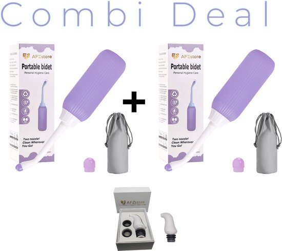 AFZstore® Bidet combi deal 2 -draagbare bidets- 2 draagbare bidets Paars -1 mini draagbaar bidet wit– Waterpulse – Vaginale Douche - Mobiele Bidet – Bidet Handdouche - Zwanger – toilet accessories – Mini Draagbaar bidet