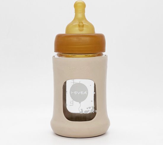 HEVEA - Glazen Fles - Brede Hals - 150ml - Met Sleeve - Sand