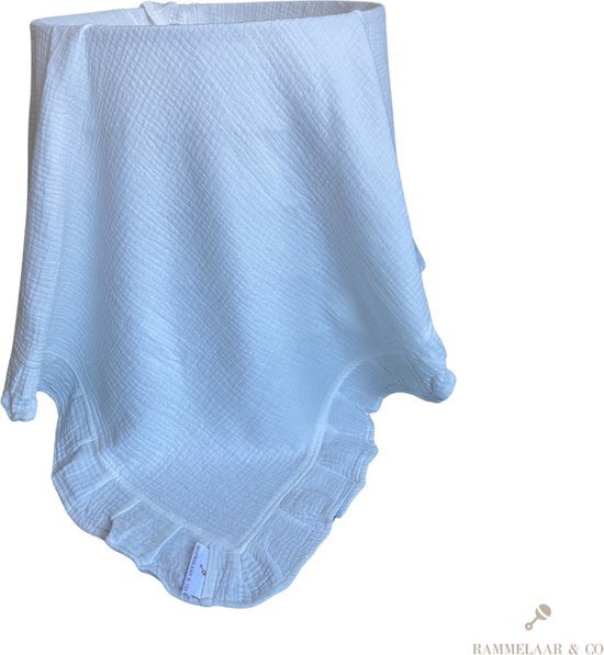 Rammelaar&Co - Hydrofiele Doek XL - 120x120 cm - 70% Bamboe & 30% Katoen - Zacht en Soepel - Ruffle Wit - Inbakerdoek - Spuugdoek - Kraamcadeau – Inbakeren