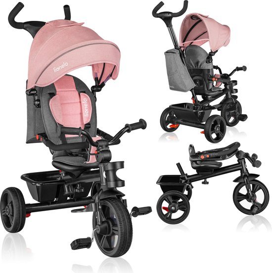 Lionelo Haari - Driewieler - Drankhouder - 2in1 - Draaibare Zitting – Rubberen Onderhoudsvrije Wielen – Vrij Wiel – Schuifstang voor Ouders – Luifel – Mand en Tas – Bekerhouder – Groeit Mee – Vanaf 18 Maanden tot 25 kg
