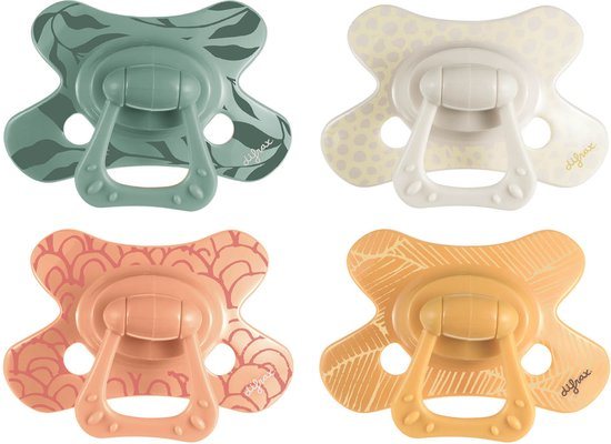 Difrax Natural Fopspeen 12+ Maanden - Groen, Beige, Oranje, Geel - 4 Stuks, Siliconen Speen, Gemakkelijk te Accepteren