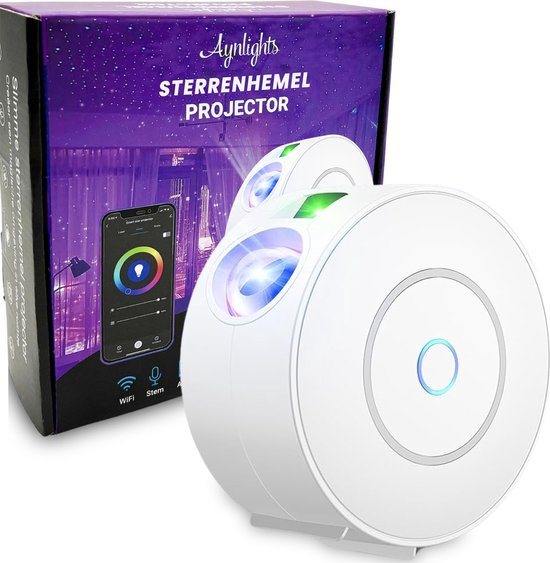 Aynlights® Slimme Sterren projector [Orgineel]- Wit - Met Bluetooth - inclusief ADAPTER - Galaxy lamp - 2 Jaar Garantie - Bediening via App, apparaat, Alexa en Google Home - Sterrenhemel - Star projector - Ruimtehemel - cadeau tip