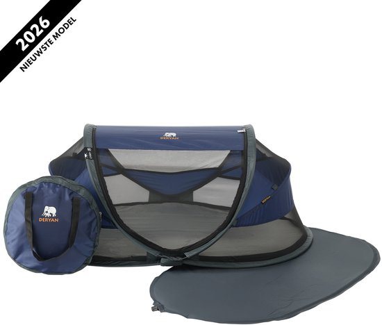 Deryan Baby Luxe Campingbedje – Inclusief zelfopblaasbare matras - Navy