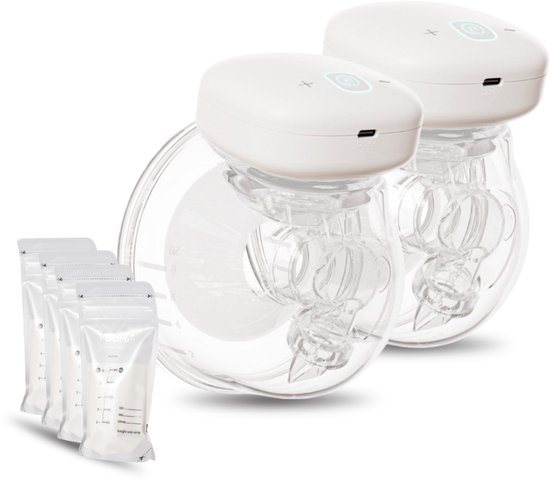 Youha Elektrische Dubbele Draadloze Borstkolf - Handmatig bedienbaar - BPA-vrij - Handsfree - Maat: 24mm - Handmatig Bedienbaar - Voor Borstvoeding - Set van 2 - Inclusief Moedermelk bewaarzakjes & E-book