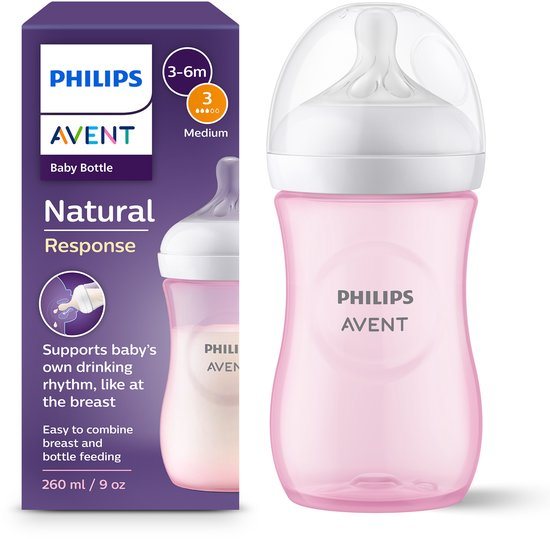 Philips Avent Natural Response Babyfles 260 ml – Flow 3 – Roze-1 fles - SCY903/11
