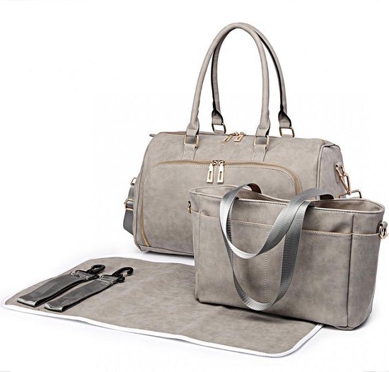 Miss Lulu Luier- en Verzorgingstas – Luiertas Set – Afneembare Draagtas - Stijlvol – Lichtgrijs - Premium Kwaliteit - Grote Capaciteit - Unisex/Jongens/Meisjes (LT6638 LGY)