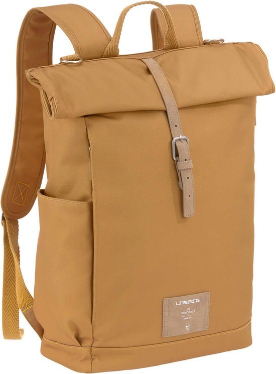 LÄSSIG Luiertas Rolltop Backpack rugzak incl verschoningsmatje - curry