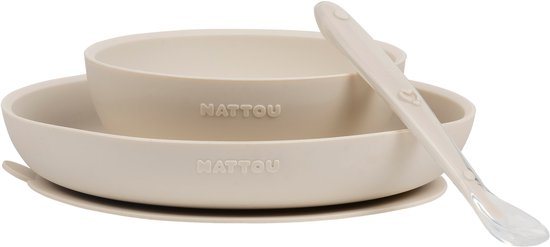 Nattou SILICONE Serviesset Voor Kinderen Silicone 3 Stuks - 19,2 cm - Klei