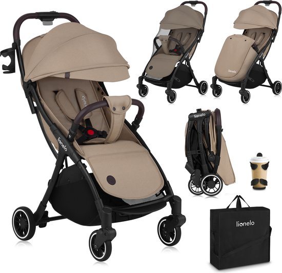 Lionelo Julie One Buggy - Kinderwagen tot 22 kg - Premium - Automatisch Opvouwbaar - Rugleuning tot Ligpositie - Ventilatiepaneel - Verlengde Kap met Venster - Eco-leer Details - Inclusief Voetenzak, Bekerhouder, Muskietennet, Transporttas