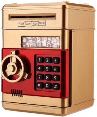 RAMBUX® - Kluis met Pincode & Geluid - Goud - Spaarpot - Munten & Briefgeld - Automatisch Spaarvarken - Educatief Speelgoed