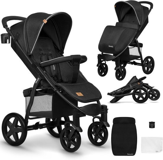 Lionelo Buggy Annet Plus – Lichtgewicht & Inklapbaar – Grote Massieve Wielen met Vering – Inclusief Voetenzak, Klamboe & Bekerhouder – Verstelbare Rugleuning & Voetsteun – Wandelwagen vanaf de geboorte tot 22 kg – Kinderwagen