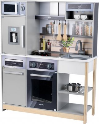 Klein Toys Miele houten familiekeuken - 83,5x30x101 cm - fornuis, magnetron, espressomachine, koelkast, gootsteen - incl. bijpassende accessoires, licht- en geluidseffectenn - multicolor