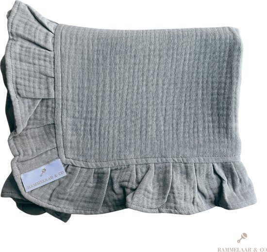Rammelaar&Co - Hydrofiele Doek XL 2 laags - 120x120 cm - 100% Katoen - Zacht en Soepel - Ruffle - Grijs - Inbakerdoek - Spuugdoek - Kraamcadeau – Swaddle