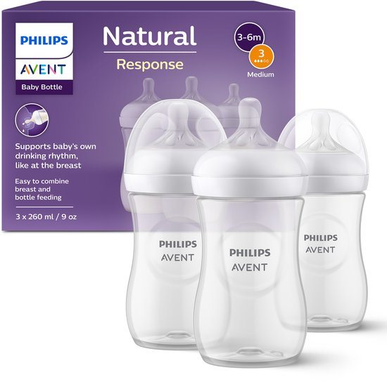 Philips Avent Natural Response Babyflessen 260ml – Flow 3- 3 flessen - SCY903/03