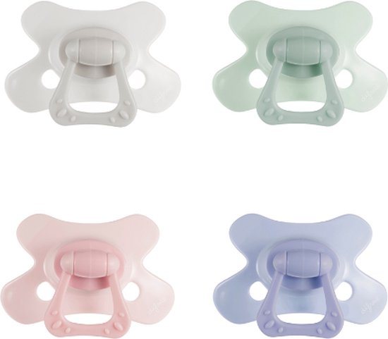 Difrax Dental Fopspeen 18 Maanden Plus - Grijs, Groen, Paars en Roze - 4 Stuks, Siliconen Orthodontische Speen