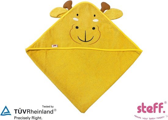 Stefano fashion - Badcape - baby handdoek - Giraf - 75x75 cm - Katoen - Geel
