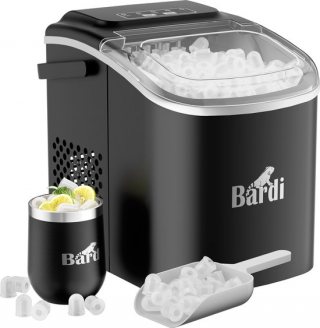 Bardi Deluxe IJsblokjesmachine – IJsblokmaker Inclusief Luxe Thermosbeker en IJsschep – 9 Blokjes in 8 Minuten – Zwart