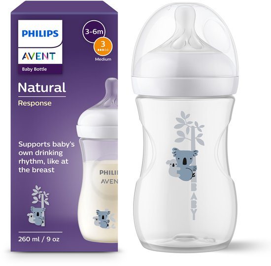 Philips Avent Natural Response babyfles – 260 ml – flow 3 – Koala – 1 fles - SCY903/67