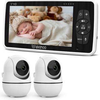 Lovinoo Babyfoon - Baby Monitor met 2 Camera's - Op Afstand Bestuurbaar - Temperatuursensor - Uitbreidbaar Tot 4 Camera's - Terugspreekfunctie - Video & Audio - 5.0 Inch Scherm