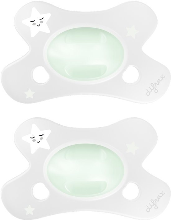 Difrax - Dental Fopspeen - 0 tot 6 Maanden - Glow in the Dark Orthodontische Speen - 2 st.