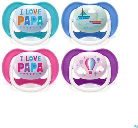 Philips Avent Ultra Air Fopspeen - 6 tot 18 Maanden - 2 Speentjes - Roze/Paars I Love Papa/Luchtballon - SCF080/04